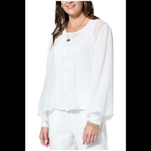 WynneCollection Chiffon Tuxedo Shirt Cloud - Regular